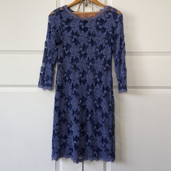 Rebecca Taylor Dresses & Skirts - Rebecca Taylor Dress Women's 4 Blue Lace Semi Sheer Long Sleeve Zip Back
